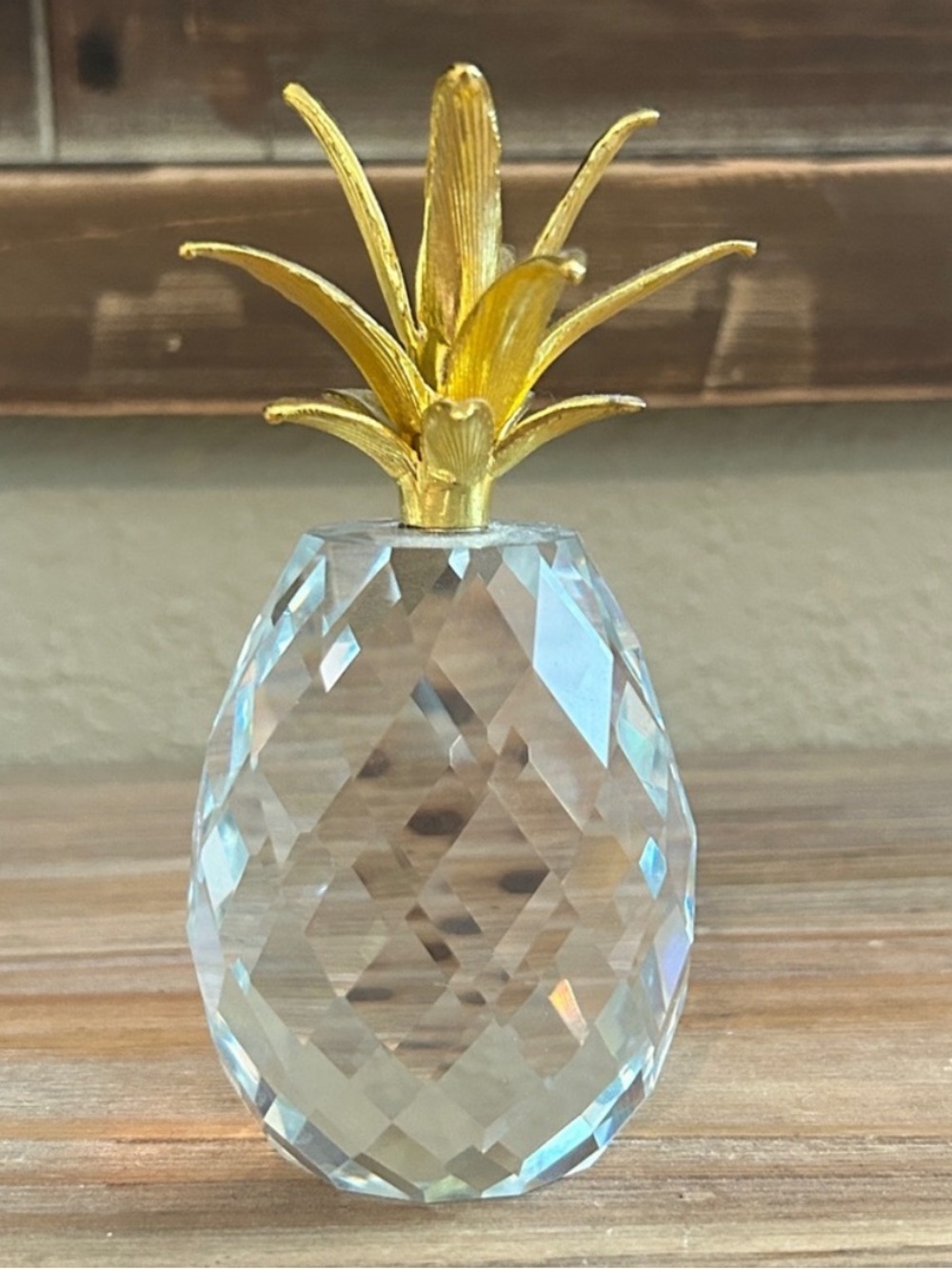 Crystal Pineapple Figurine with Gold Top
